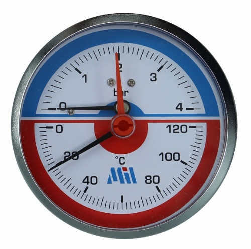 Термоманометр горизонтальный  80 мм 1/2"- 16 бар (0-120C) Millennium