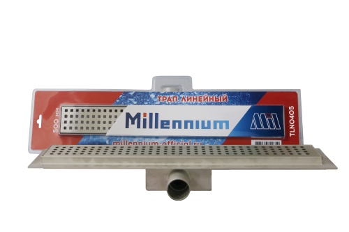 Трап линейный нержавейка с сухим гидрозатвором 50 см (решётка 04) Millennium